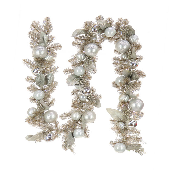 The Holiday Aisle® 9' Christmas Yuletide Glam Trimmed Silver Garland